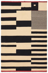 Flat Weave Kilim Antique Navaho Vintage handmade Modern Kilim Beige Black Hand-Woven Rectangle 100% Wool Area Rug 7x10